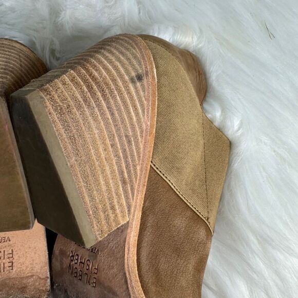 Eileen Fisher Even Sienna Tan Nubuck Block Heel Booties Sz 6 - Picture 7 of 7